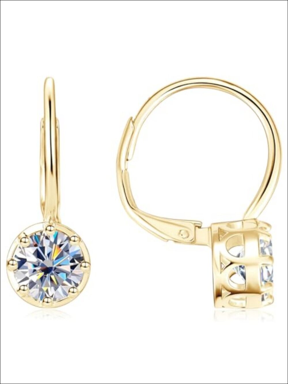 Single Moissanite Hoop Earrings 14K Gold Plated 2cttw Lever Back